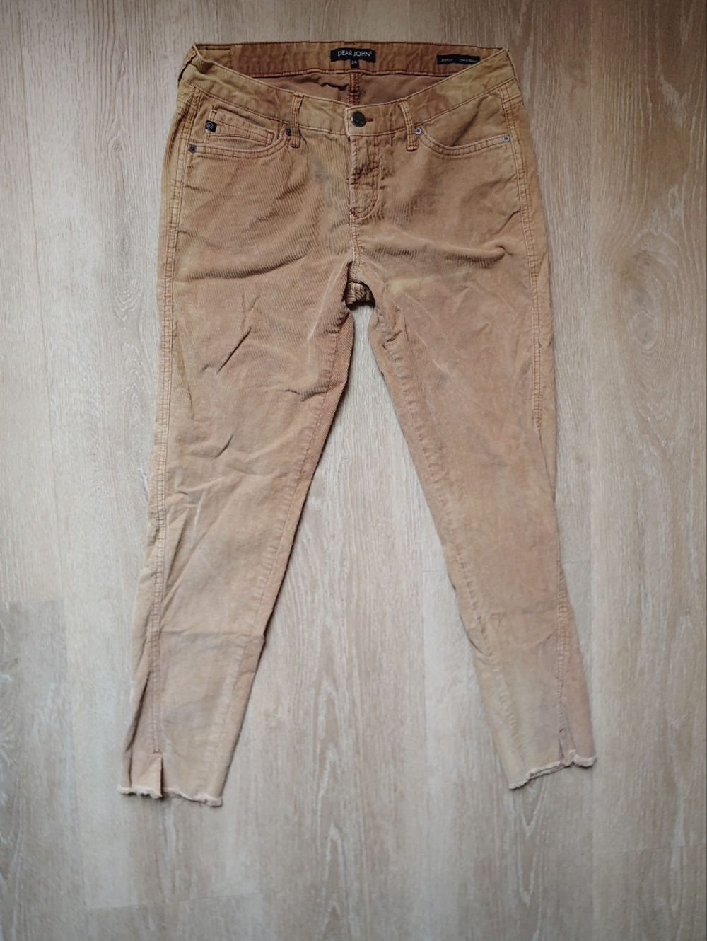 Dear John Skinny Corduroy Jeans Tan With Distressing